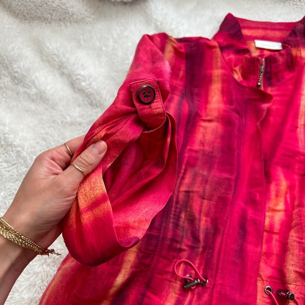 Chico's Womens Red/Pink Artsy Old Money Full Zip 3/4 Slv Cinch Jacket Sz 3 Linen - Picture 7 of 7